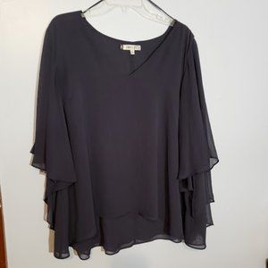 Jennifer Lopez Navy Blouse - Ruffled Sleeves  - XL